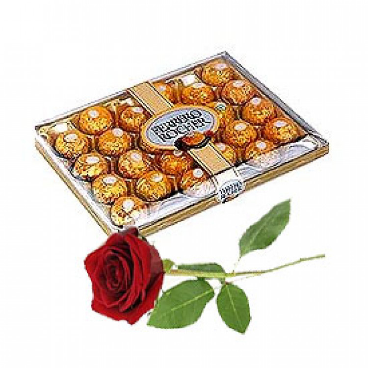 16 Pcs Ferrero Rocher Chocolate Box with single red rose